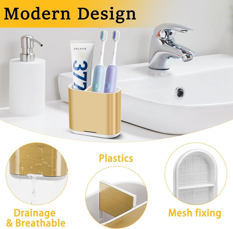 Chintu Toothbrush and Toothpaste Holder with Divider for Bathroom Countertop Organizer, Detachable for Easy Clean,Kids Electric Toothbrush Holders Storage Caddy for Family (Gold) - Image 2